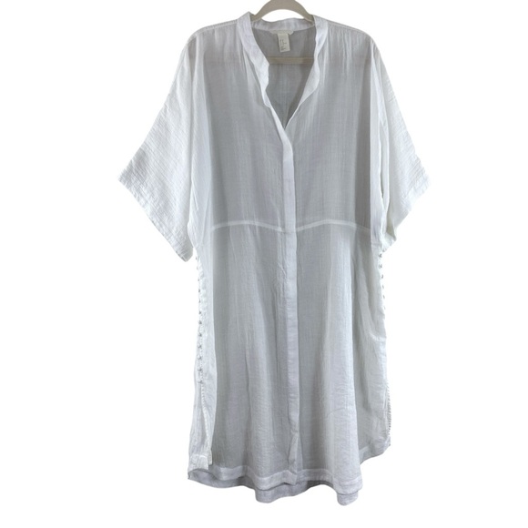 H&M Women’s White Gauzy Lightweight Button-Front Kaftan Cover-Up Sz 14 - Picture 1 of 12